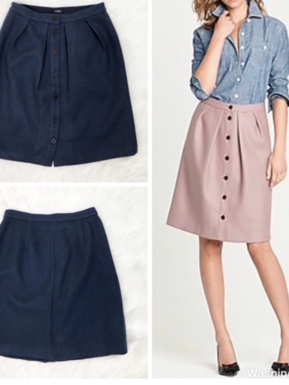J. Crew Two-Tone Button-Front A-Line Skirt in Navy